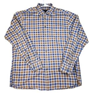 Scott Barber Mens XL Blue Brown Plaid Cotton Button Down Shirt Long Sleeve L/S